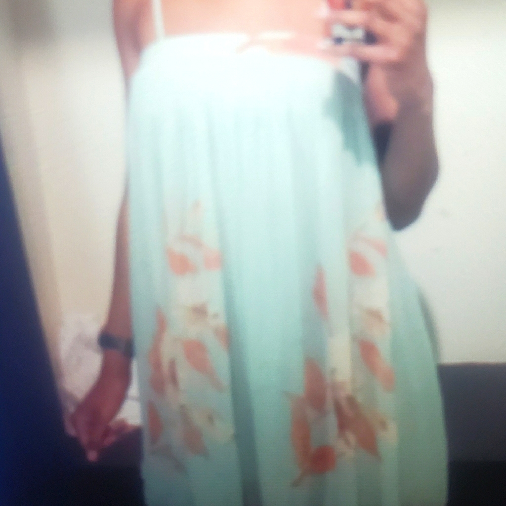 Mint Green Pleated Floral Dress